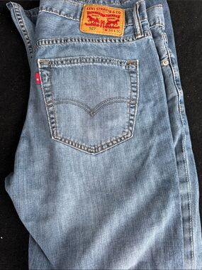 Levi's light blue denim straight jeans with red tab